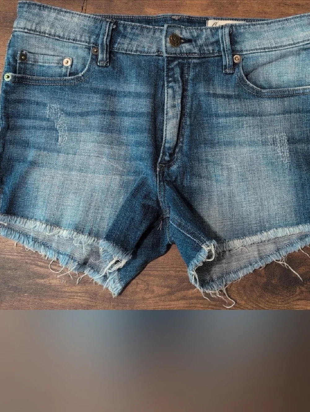Cosmic Blue Love Frayed Hem Cutoff Denim Shorts Size 8/29